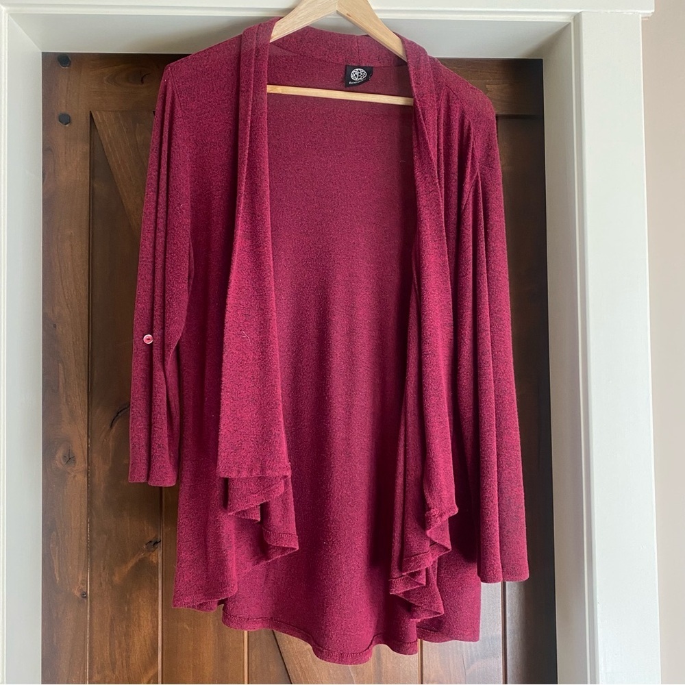 Bobeau Burgundy Cozy Open Front Cardigan Women's Plus Size 1X Winter Fall